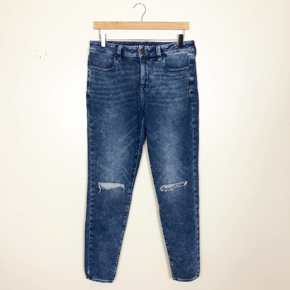 AMERICAN EAGLE | Women's Size 8 Dark Acid Wash Hi-Rise Jegging Jeans Busted Knee